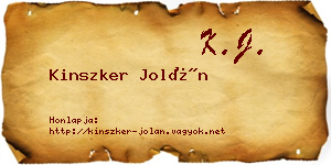 Kinszker Jolán névjegykártya